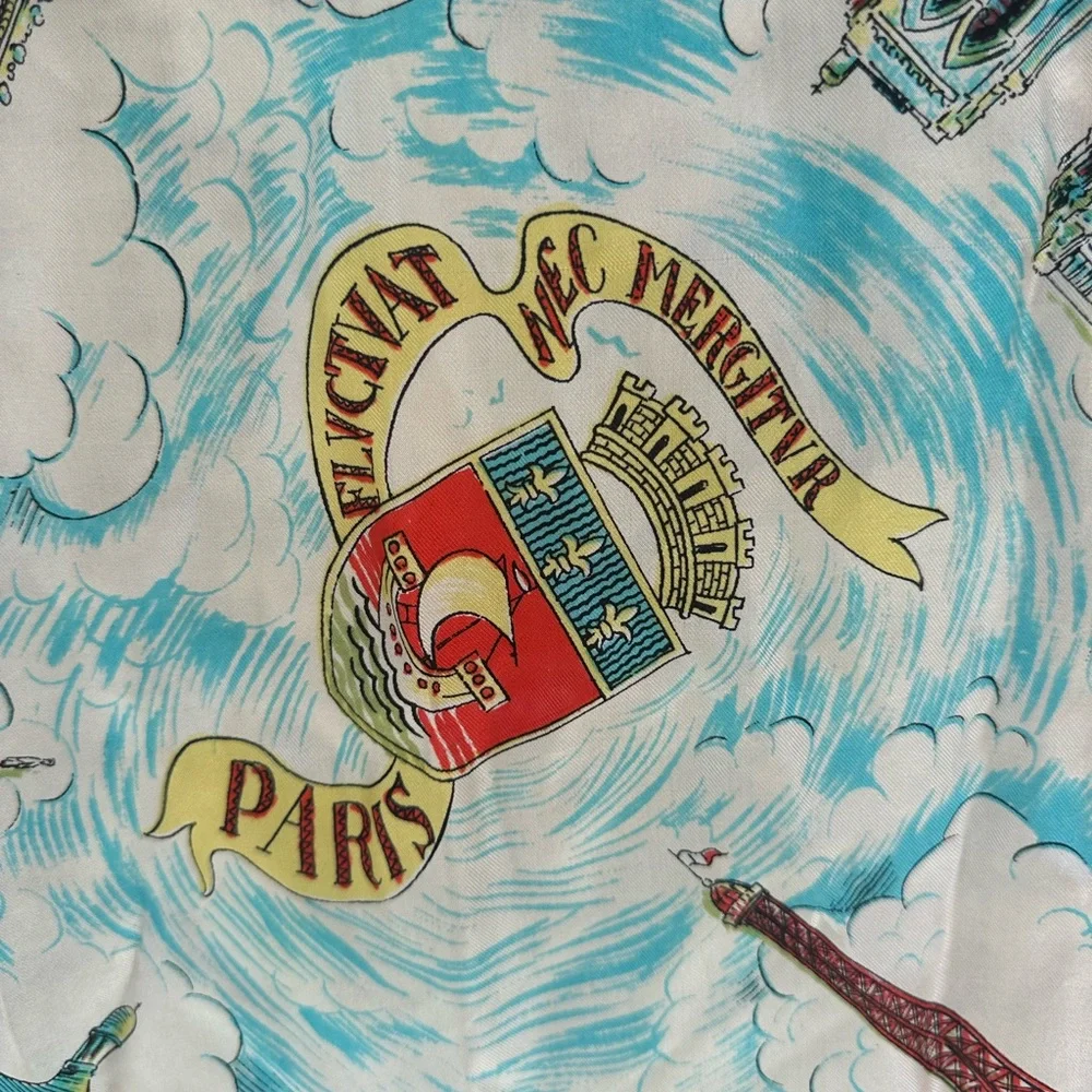 Vintage 1950s Paris Scarf Fluctuat Nec Mergitur Silk Landmark Square Caddy